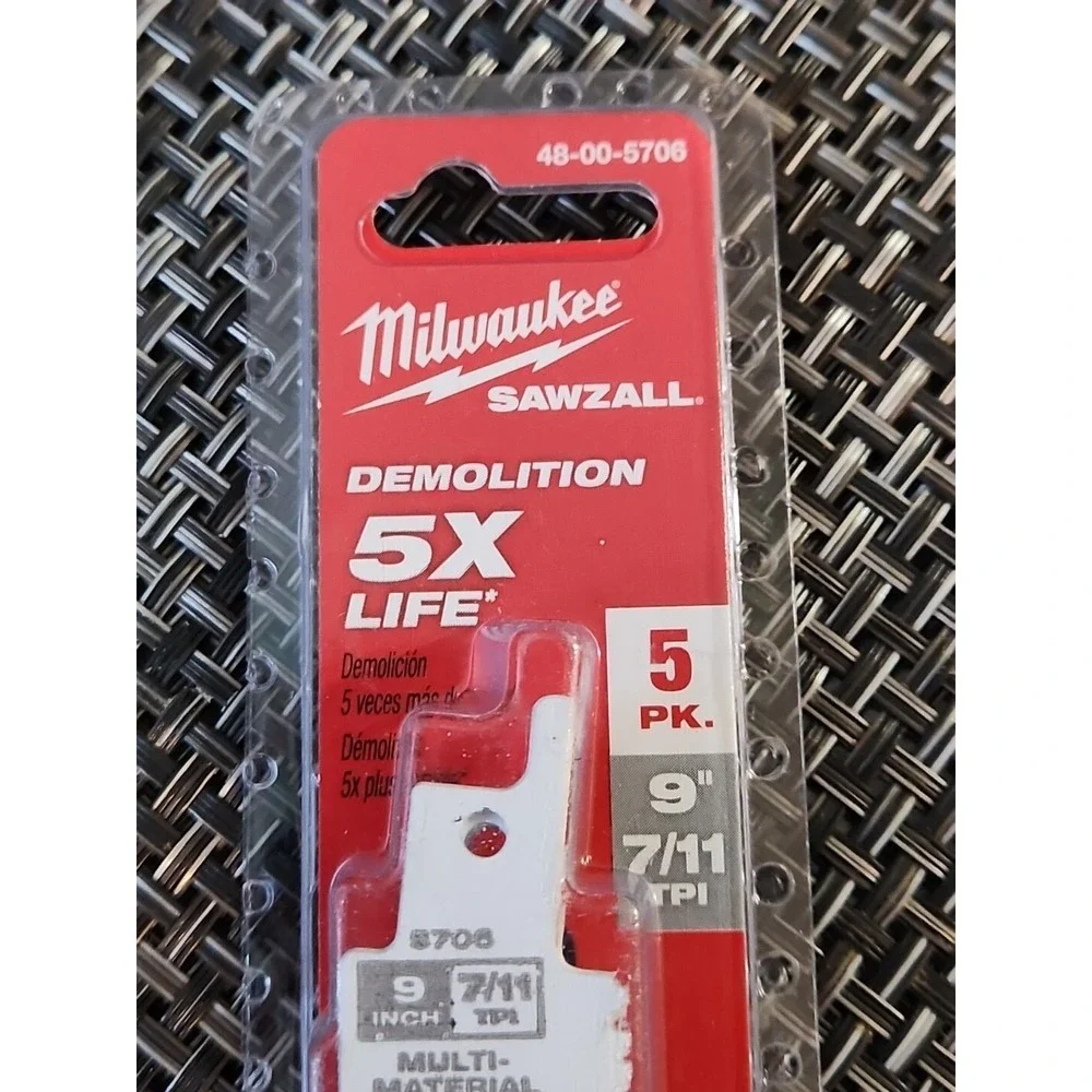 Milwaukee Sawzall Wrecker Bi-Metal Blade, 5-Pk, 9in., 7/11 TPI Model# 48-00-5706